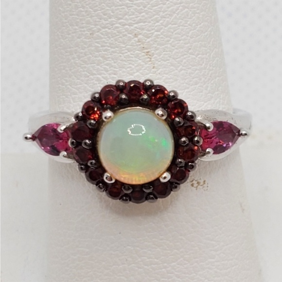 Sterling Silver .95 Opal Opalescent Garnet ring 9 vintage style - Picture 6 of 12